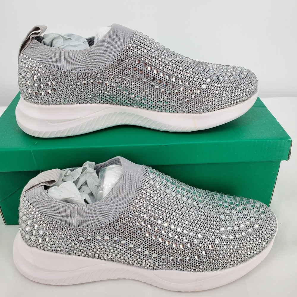 Lauren Lorraine Carmi Silver Rhinestone Slip On Sneakers Womens Size 6 Sparkly